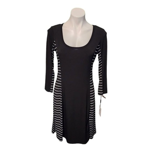 CALVIN KLEIN Black White Striped Sz 10 Dress Fitted Stretch‎ Career Casual